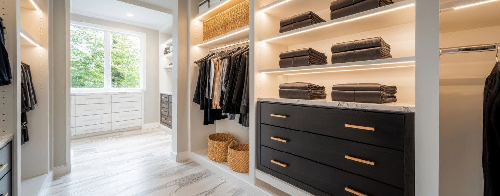 Custom Closet Walk In two tone with lighting