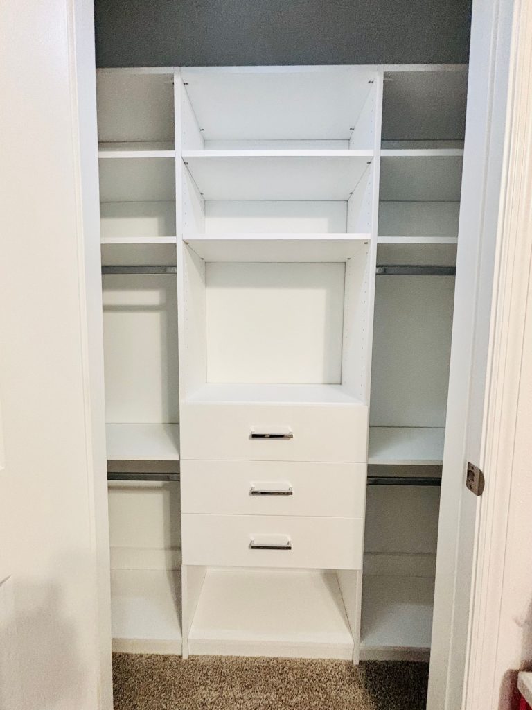 Custom reach-in closet with drawers, chrome hardware in Dade City, FL