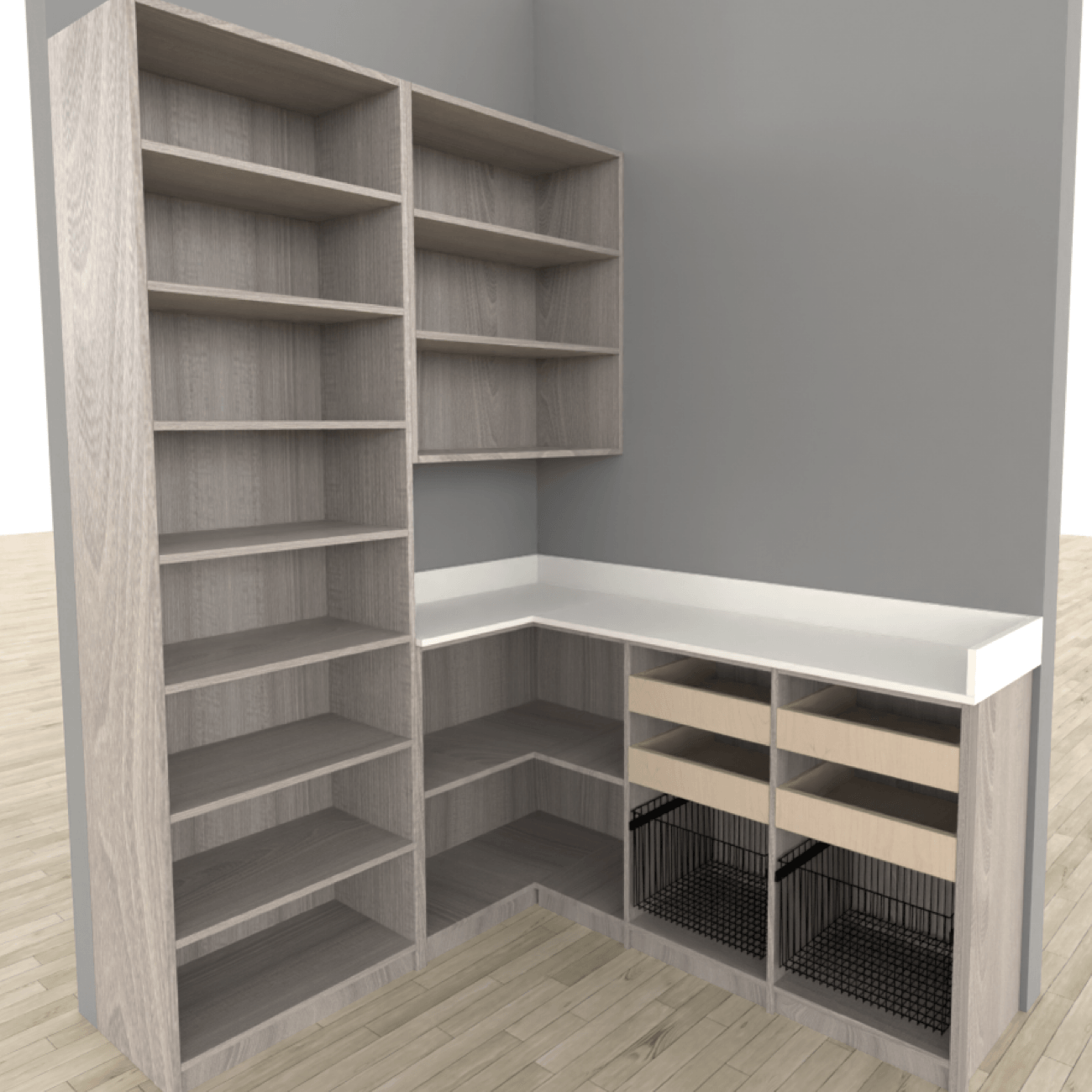 Pantry 3D Design Crafty Closets - Light Brown Under Stairs