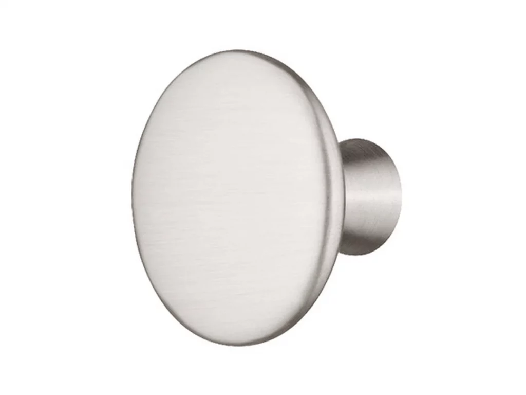 Brushed nickel Häfele Modern round knob for custom storage cabinetry