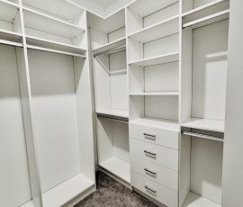 Custom walk-in closet with drawers , aluminum hardware in San Antonio, Florida