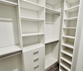 Custom walk-in closet with drawers, aluminum hardware in San Antonio, Florida