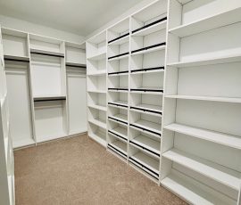 Custom walk-in closet project with shoe fence in Zephyrhills, Florida. Custom walk-in closet with shoe fence in Zephyrhills, Florida.