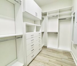 Custom walk-in closet project with doors, drawers in San Antonio, Florida. Custom walk-in closet with doors, drawers in San Antonio, Florida.