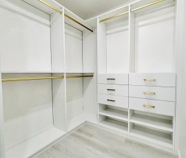 Custom walk-in closet project with drawers in Spring Hill, Florida. Custom walk-in closet with drawers in Spring Hill, Florida.