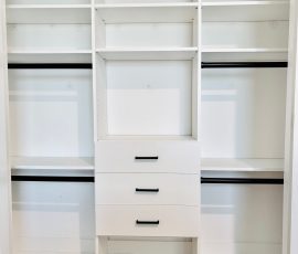 Custom reach-in closet project with drawers in Wesley Chapel, Florida. Custom reach-in closet with drawers in Wesley Chapel, Florida.