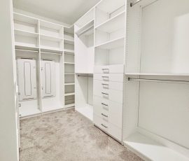 Custom walk-in closet project with drawers in San Antonio, Florida. Custom walk-in closet with drawers in San Antonio, Florida.