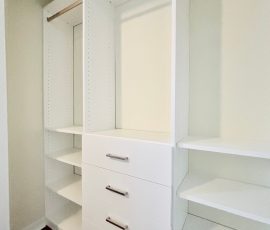 Custom reach-in closet project with drawers, nickel hardware in Land O' Lakes, Florida. Custom reach-in closet with drawers, nickel hardware in Land O' Lakes, Florida.